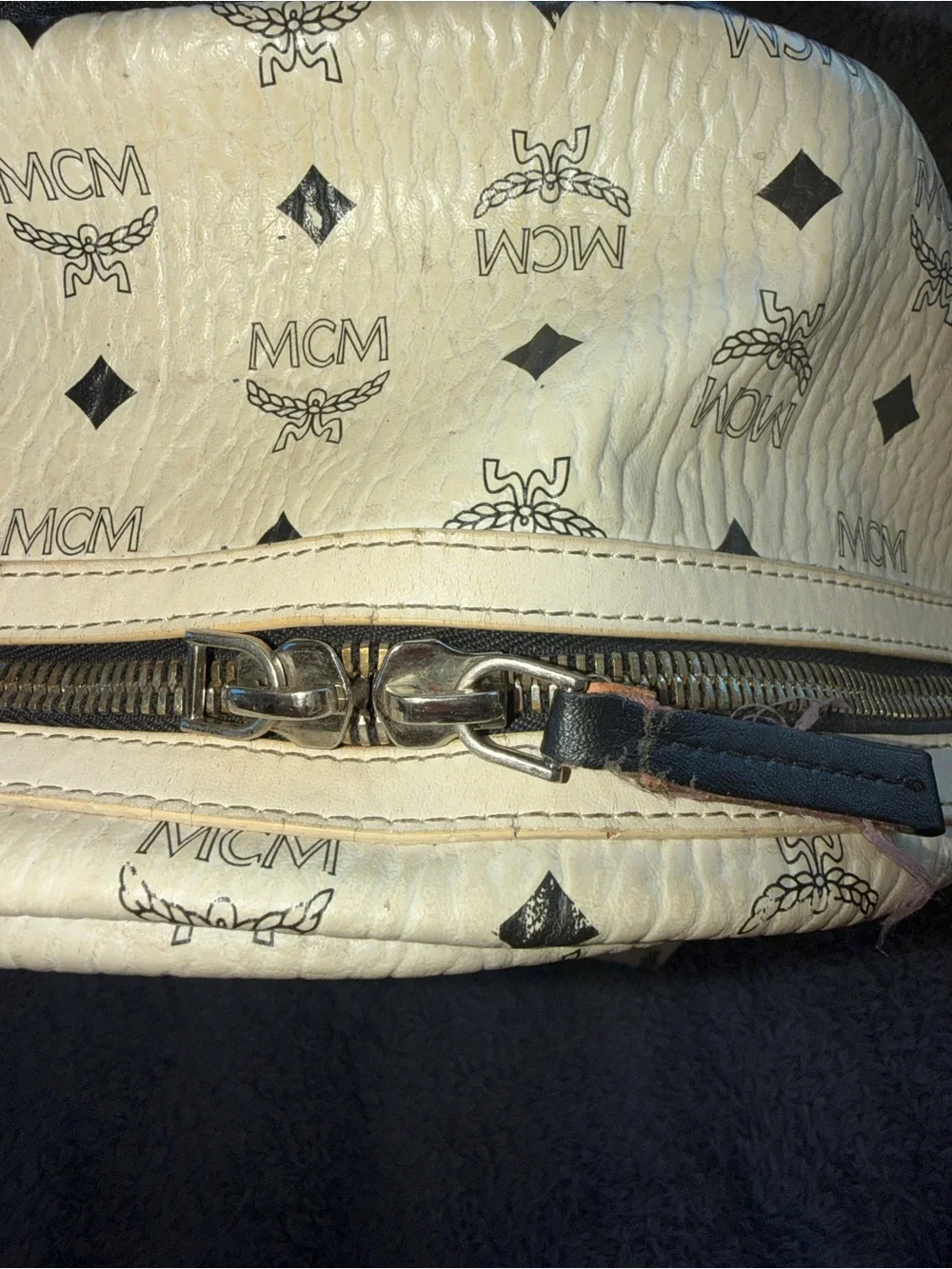 USED MCM Black & White Studded Backpack.